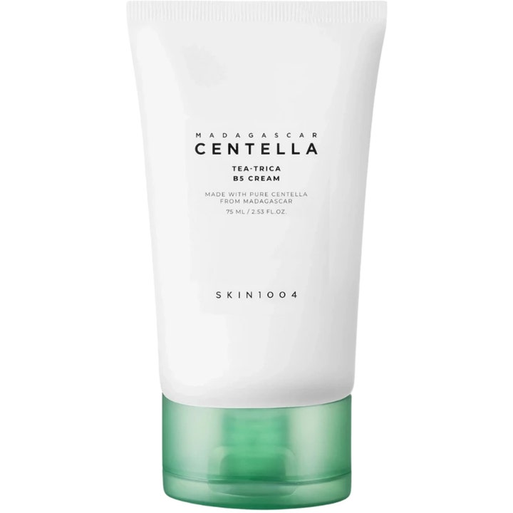 SKIN1004 Madagascar Centella Tea-Trica B5 Cream 75 ml beroligende ansigtscreme i hvid tube med grønt låg
