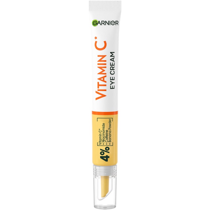 Garnier Vitamin C Eye Cream 15 ml oplysende øjencreme i hvid og gul tube med gennemsigtig hætte