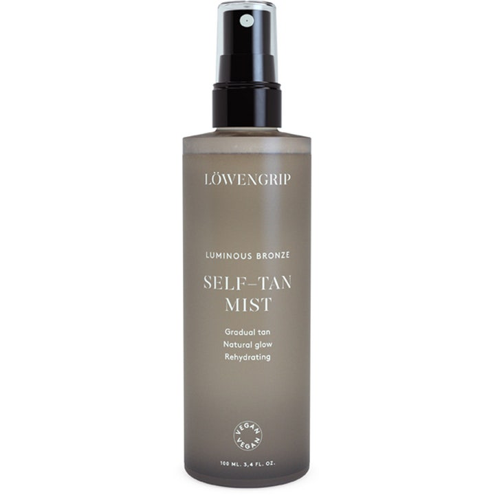 Löwengrip Luminous Bronze Self-Tan Mist 100 ml fugtgivende selvbruner i mat gråbrun flaske med sort sprayhoved.