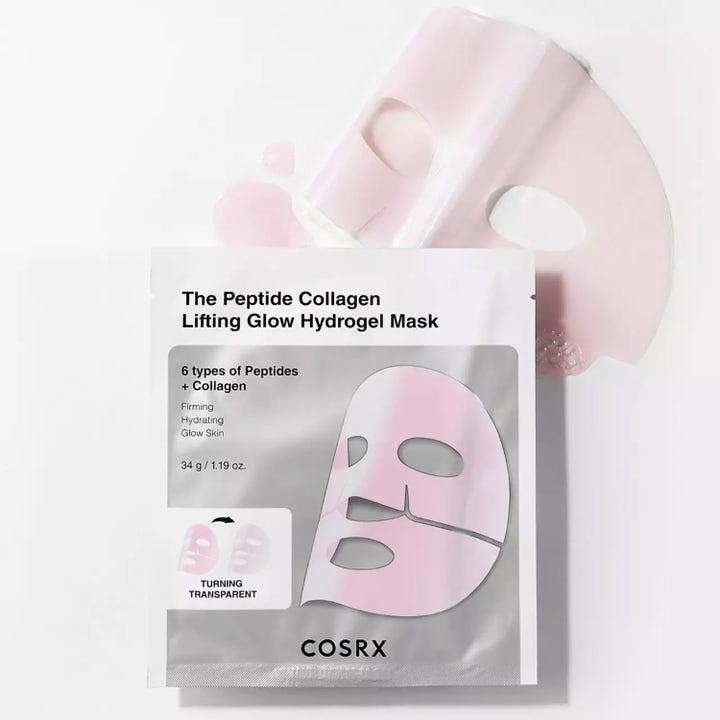COSRX Peptide Glow Hydrogel Mask 3 stk opstrammende ansigtsmaske giver glød med lyserød hydrogel og hvid sachet