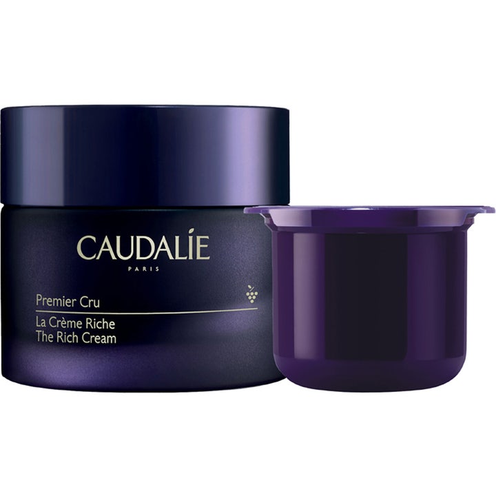 Caudalie Premier Cru The Rich Cream anti-aging ansigtscreme i mørkelilla krukke med separat lilla refill.
