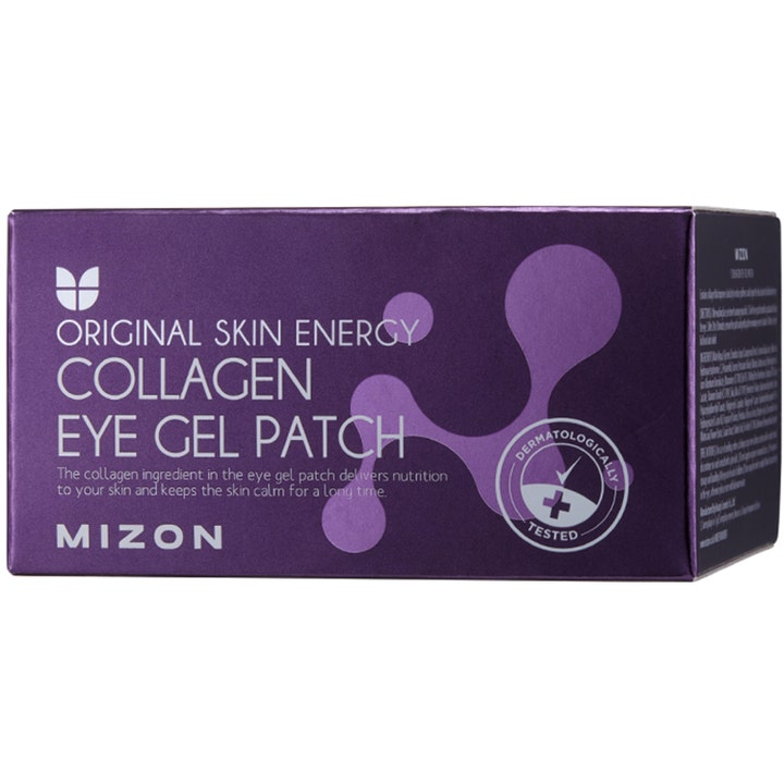 Mizon Collagen Eye Gel Patch 60 stk fugtgivende øjenpleje i en lilla papæske med hvid tekst