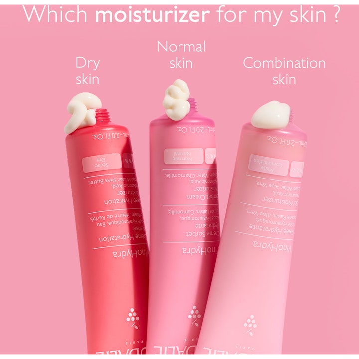 Caudalie Vinohydra Gel Moisturizer 60 ml fugtgivende ansigtscreme i tre lyserøde tuber til forskellige hudtyper