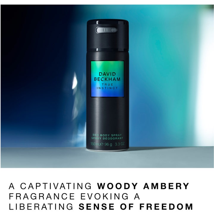 David Beckham True Instinct 150 ml herredeodorant spray i sort dåse med grøn og blå label