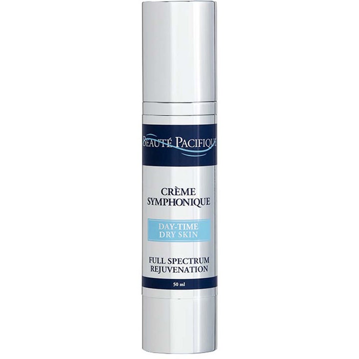 Beauté Pacifique Crème Symphonique 50 ml anti-age dagcreme til tør hud i en slank sølvfarvet pumpeflaske