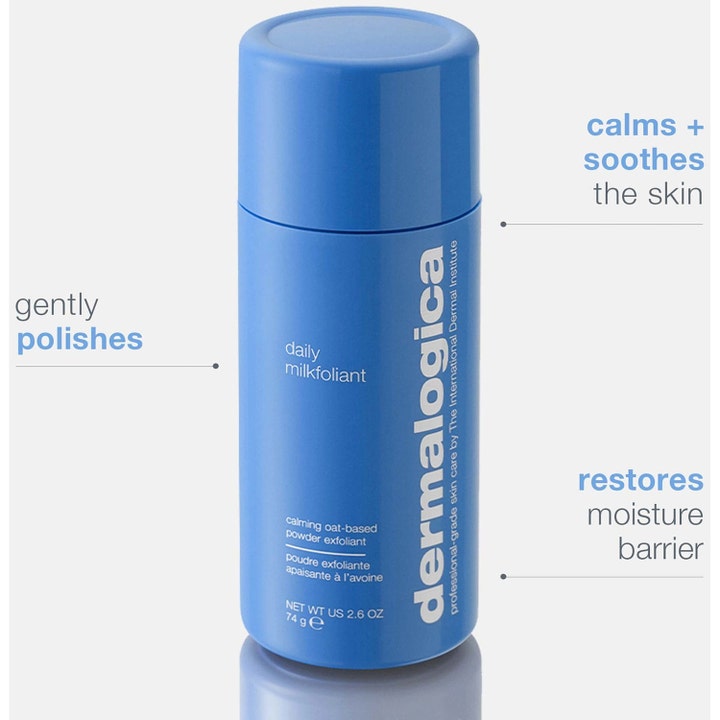 Dermalogica Daily Milkfoliant 74 g beroligende peeling i blå flaske der polerer blidt og genopretter fugtbarrieren