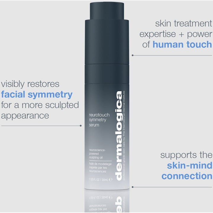 Dermalogica Neurotouch Symmetry Serum Duo 30 ml skulpturerende ansigtsserum i mørkeblå mat flaske der giver symmetri