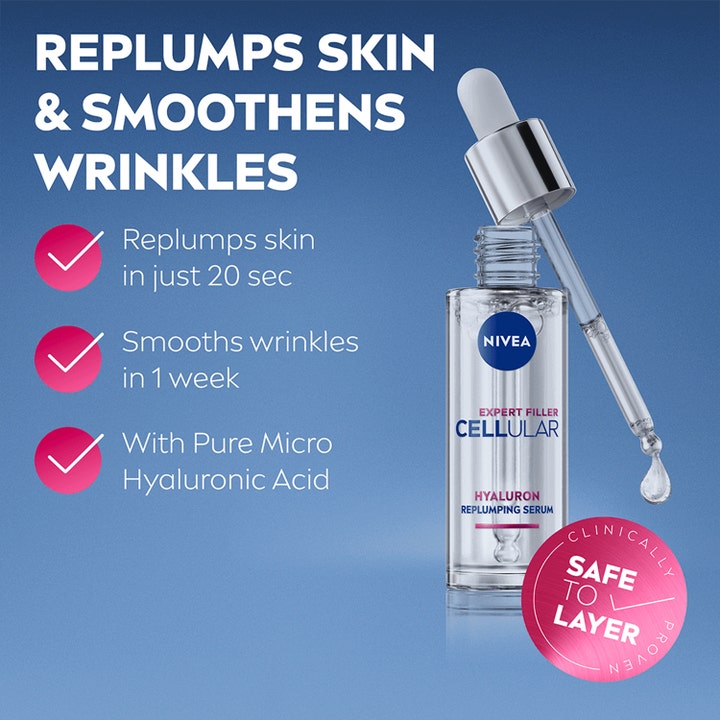 NIVEA Cellular Expert Filler Serum 30 ml hudpleje med hyaluronsyre i gennemsigtig flaske med pipette
