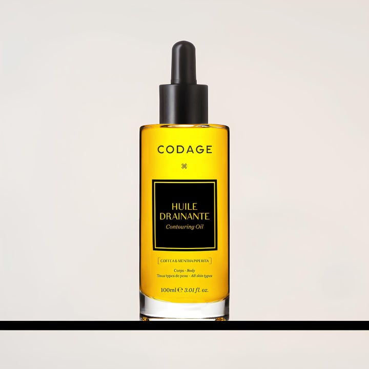 Codage Paris The Contouring Oil 100 ml drænende kropsolie i klar glasflaske med sort pipette til hudpleje