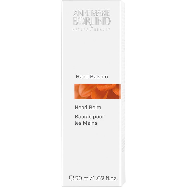 Annemarie Börlind Hand Balm 50 ml plejende håndcreme i hvid yderemballage med orange blomsterdetalje