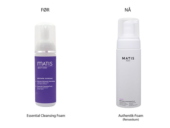 Matis Fondamentale Authentik-Foam 150 ml renseskum viser nyt hvidt design sammenlignet med det gamle lilla.