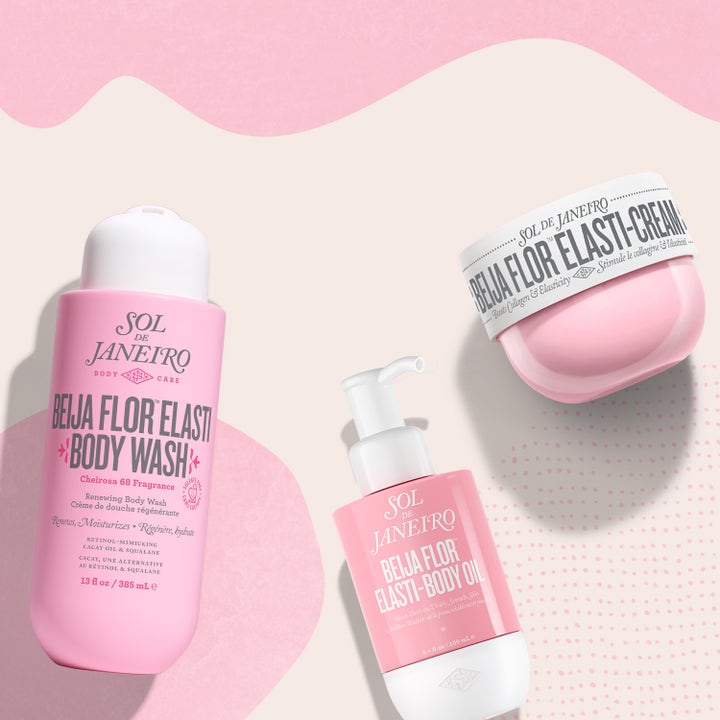 Sol de Janeiro Beija Flor Elasti-Body Oil 100 ml opstrammende kropsolie i pink pumpeflaske med matchende creme