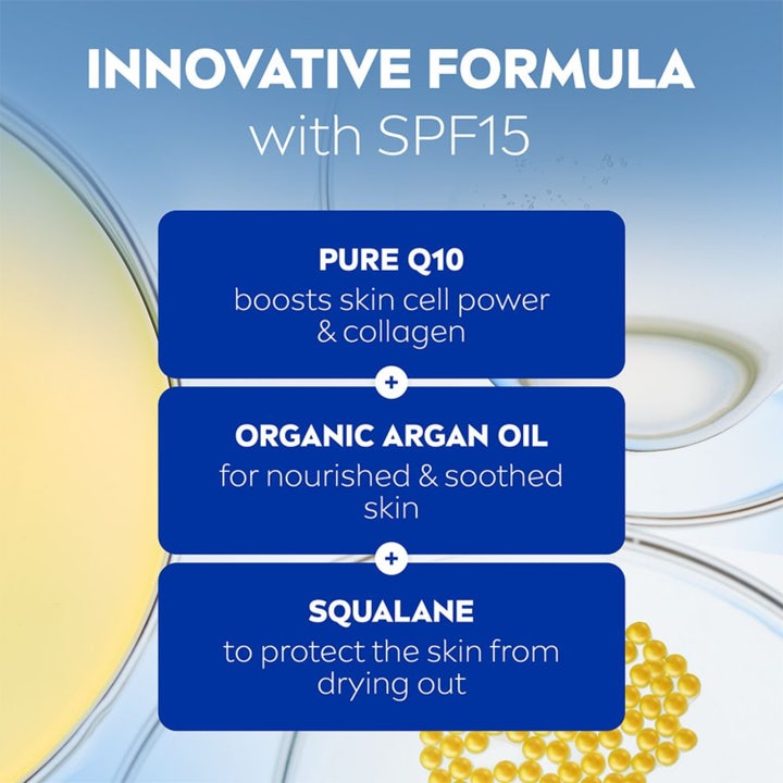 NIVEA Q10 Extra Nourish Day Cream 50 ml med SPF15, Q10, arganolie og squalane der plejer og beskytter tør hud
