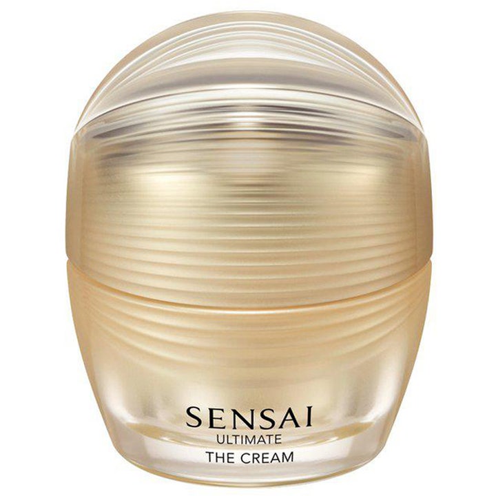 Sensai Ultimate The Cream plejende anti-age ansigtscreme i luksuriøs gylden krukke med elegant ribbet overflade.