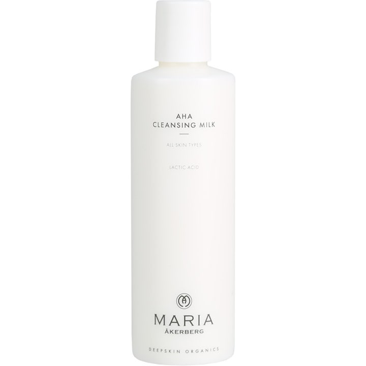 Maria Åkerberg AHA Cleansing Milk 250 ml eksfolierende ansigtsrens i hvid plastflaske med mælkesyre