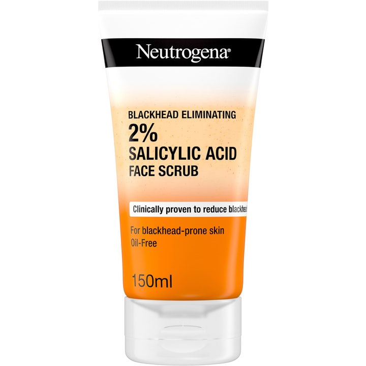 Neutrogena Blackhead Eliminating 150ml ansigtsscrub med salicylsyre i hvid og orange tube mod urenheder
