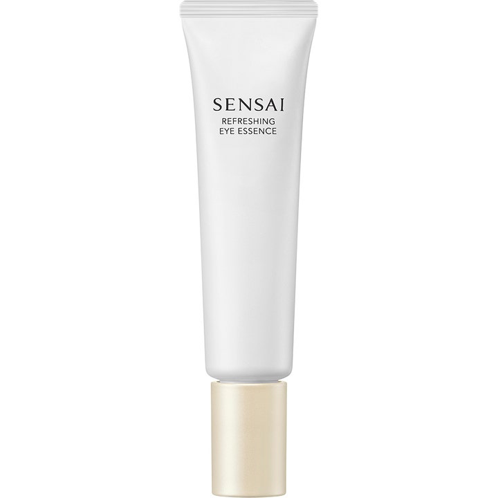 Sensai Refreshing Eye Essence forfriskende øjenserum i en hvid tube med et elegant guldfarvet låg.