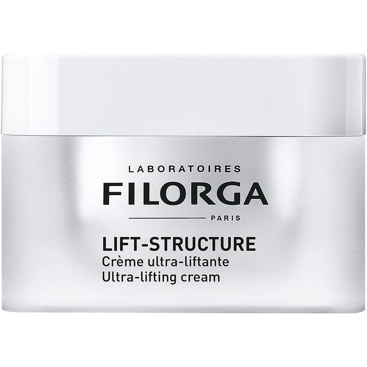 Filorga Lift-Structure 50 ml opstrammende ansigtscreme i en elegant sølvfarvet krukke med hvidt låg