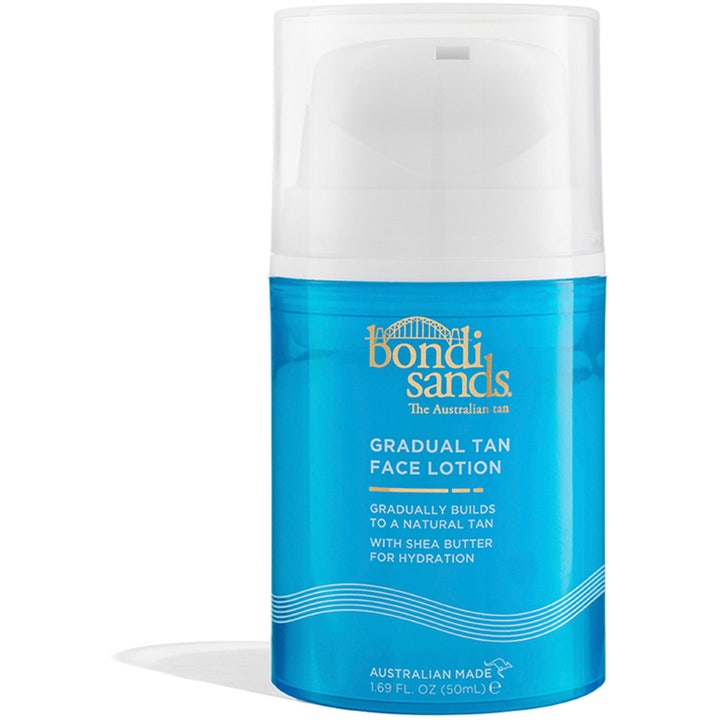 Bondi Sands Gradual Tan Face Lotion 50 ml fugtgivende selvbruner i en blå pumpeflaske med hvidt pumpehoved.