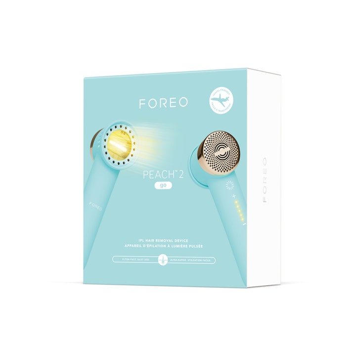 FOREO PEACH 2 go Arctic Blue 1 stk IPL hårfjerning i lyseblå æske med guld detaljer