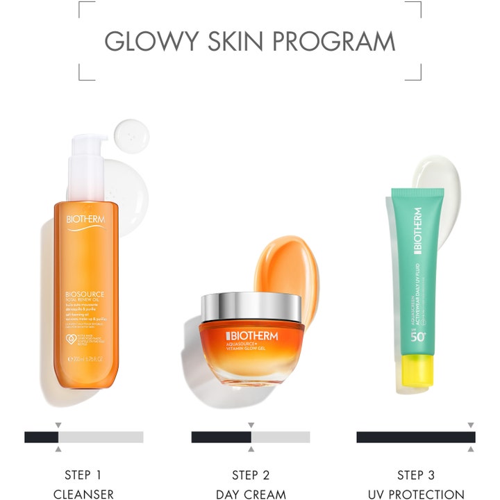 Biotherm Aquascreen SPF50 40 ml solcreme til ansigtet i en hudplejerutine med rens og fugtgivende dagcreme