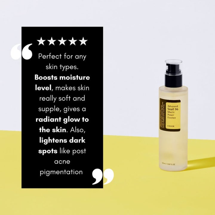 COSRX Advanced Snail 96 Essence Duo 200 ml fugtgivende ansigtsserum med snegleslim og sort infoboks