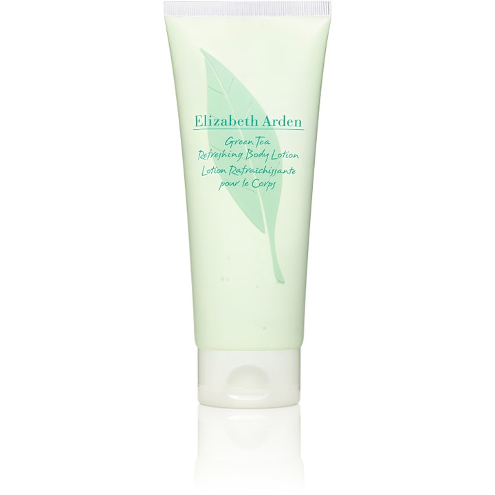 Elizabeth Arden Green Tea Refreshing Body Lotion opfriskende bodylotion i lysegrøn tube med et stort grønt blad