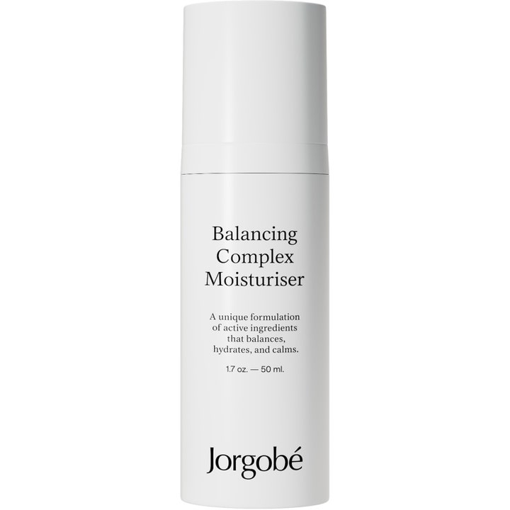 Jorgobé Balancing Complex Moisturiser 50 ml beroligende ansigtscreme i hvid cylindrisk flaske med sort tekst