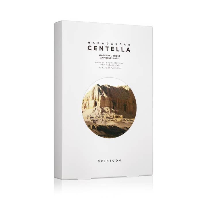 SKIN1004 Madagascar Centella Watergel Sheet Ampoule Mask 5 stk beroligende sheet mask i hvid æske med bjerglandskab
