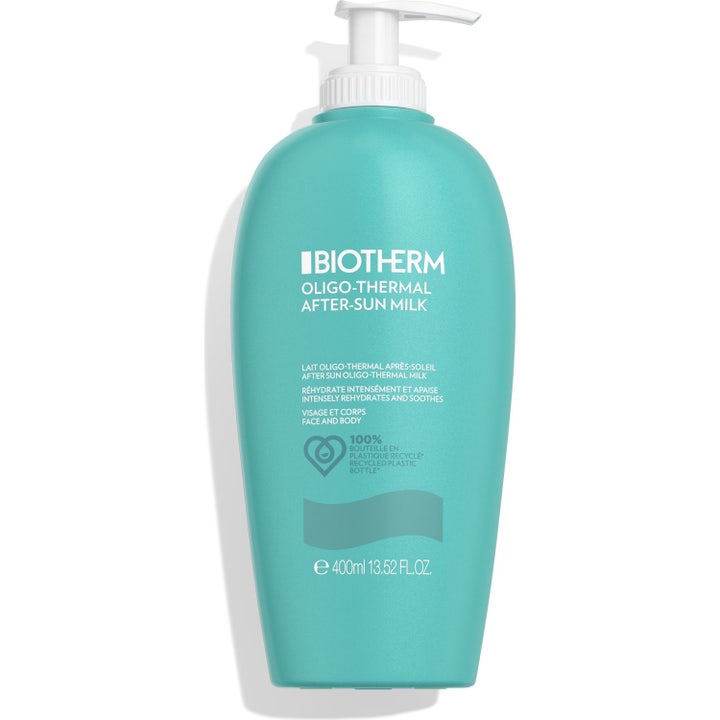 Biotherm Oligo-Thermal After-Sun Milk 400ml beroligende aftersun-mælk i turkis plastflaske med hvid pumpe