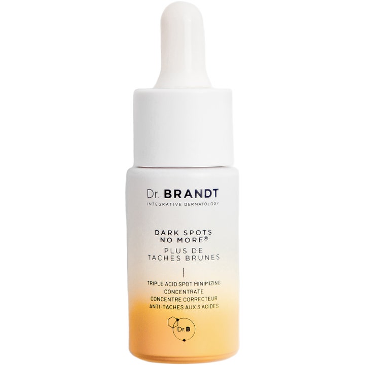 Dr. Brandt Dark Spots No More 15 ml serum mod pigmentpletter i hvid og orange flaske med pipette