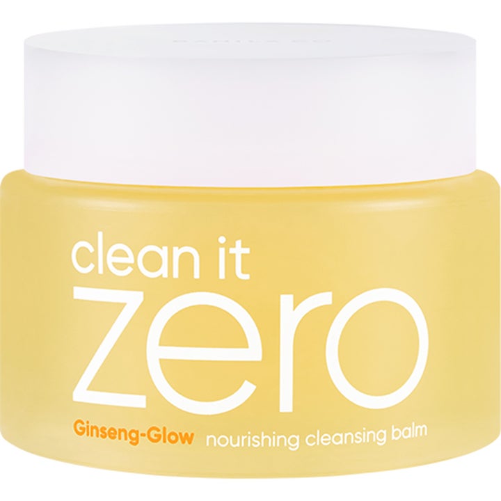 Banila Co Clean It Zero Ginseng-Glow nærende rensebalm der giver glød i en gul frostet krukke med hvidt låg