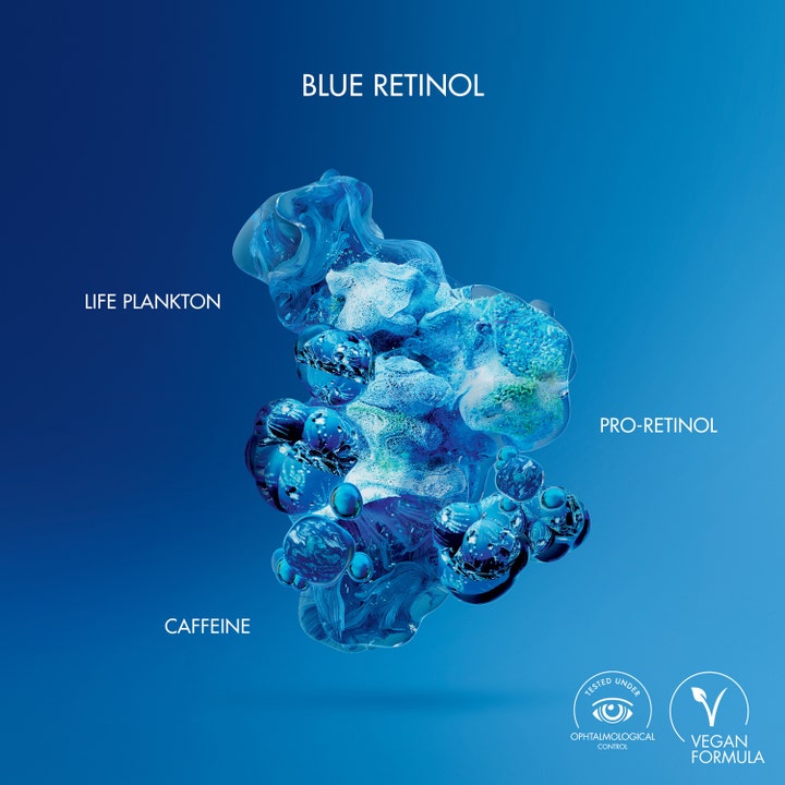 Biotherm Blue Pro-Retinol Eye Cream 15 ml vegansk øjencreme med Life Plankton, koffein og pro-retinol tekstur.