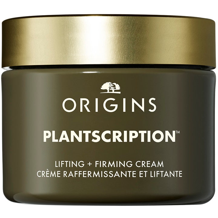 Origins Plantscription Lifting + Firming Cream 50 ml opstrammende ansigtscreme i mørkegrøn krukke med gyldent låg