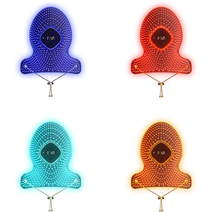FAQ Swiss FAQ™ 221 LED Hand Mask 1 stk anti-aging maske vist med blåt, rødt, cyan og orange lys og guldstrop