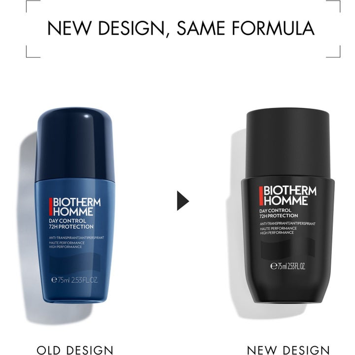 Biotherm Homme Day Control 72H Duo antiperspirant viser skiftet fra gammelt blåt til nyt sort design.