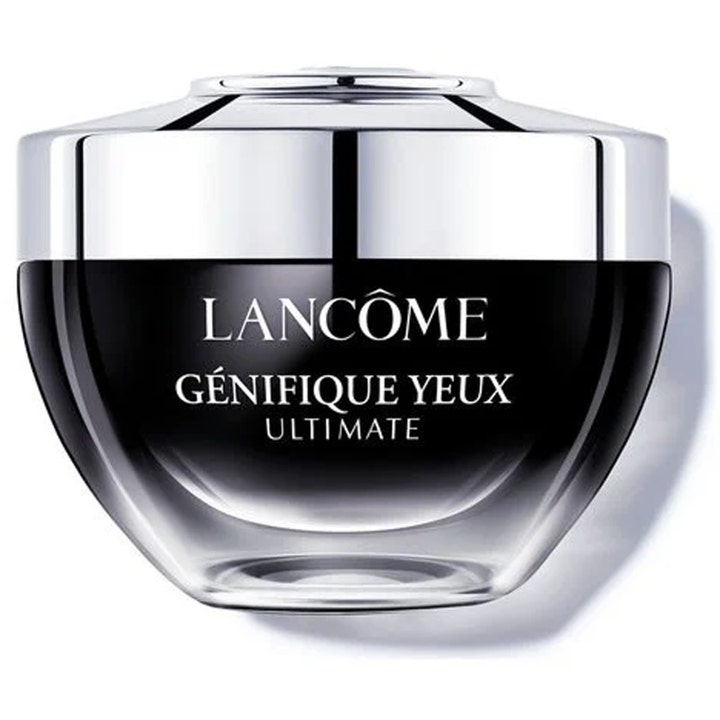 Lancôme Génifique Yeux Ultimate 15 ml styrkende øjencreme i en elegant sort glasruk med skinnende sølvlåg
