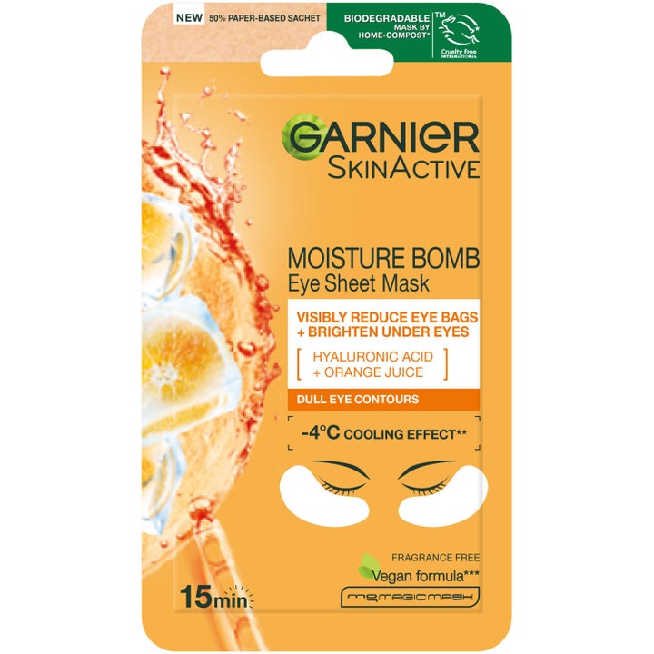 Garnier SkinActive Moisture Bomb Eye Sheet Mask 1 stk lysnende øjenmaske i orange papiremballage