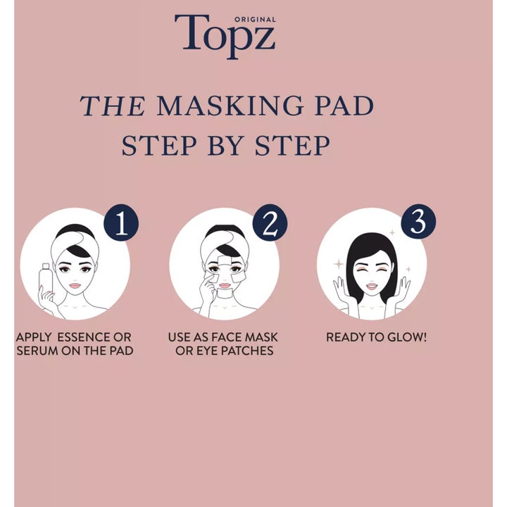 Topz Premium The Masking Pad 80 stk hudplejeværktøj med trinvis guide til brug som ansigtsmaske og øjenmaske
