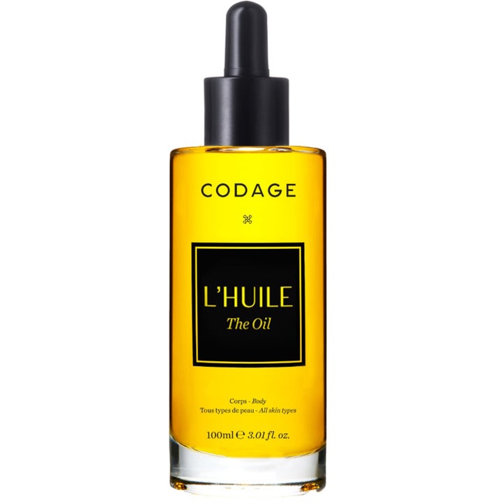 Codage L'Huile 100ml kropsolie til alle hudtyper i klar glasflaske med gylden olie og sort pipette