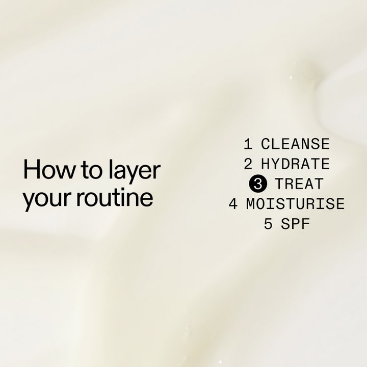 The INKEY List Niacinamide Serum 30 ml balancerende serum over hvid tekstur med guide til hudplejerutine trin 3 treat