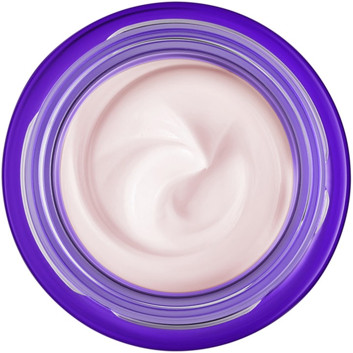 Lancôme Rénergie Nuit Multi-Lift 50 ml opstrammende nattkräm med lyserød tekstur i lilla glaskrukke