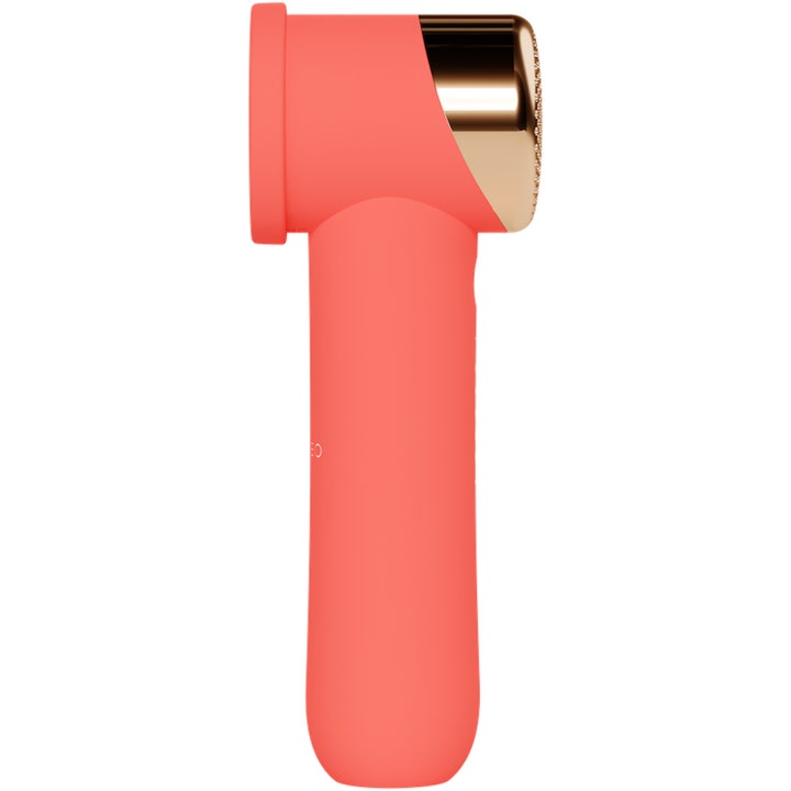 FOREO PEACH 2 go 1 stk. IPL-enhed til hårfjerning i koralfarvet silikone med detaljer i roseguld set fra siden