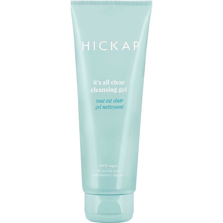 Hickap It's All Clear Cleansing Gel rensende ansigtsgel i lyseblå tube der giver en ren og klar hud.