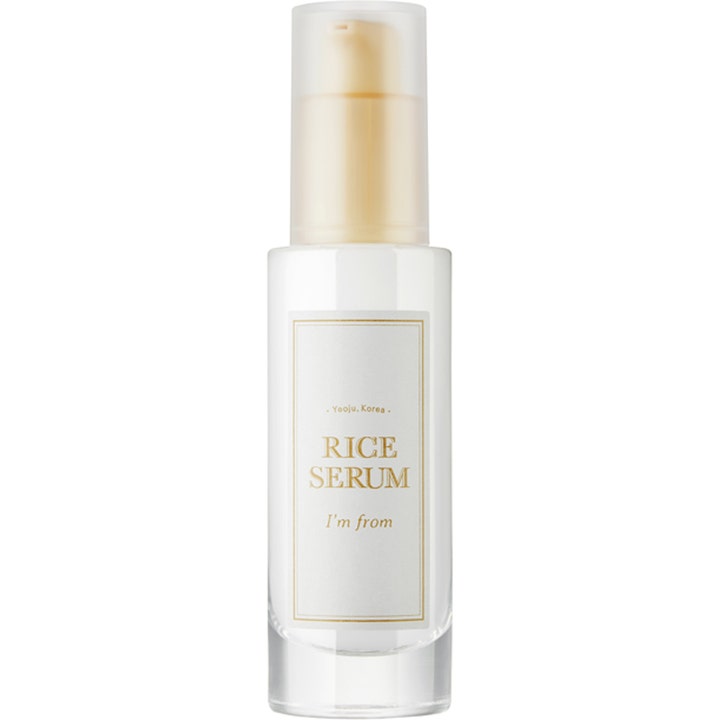 I'm from Rice Serum 30ml oplysende ansigtsserum i frostet glasflaske med hvid etiket og guldpumpe
