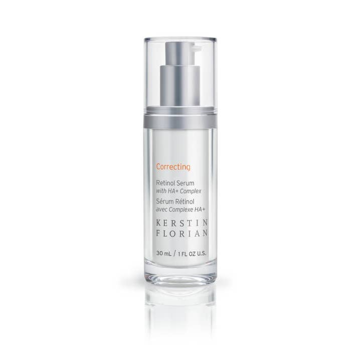 Kerstin Florian Correcting Retinol Serum 30 ml fornyende ansigtsserum i gennemsigtig flaske med sølvpumpe og låg