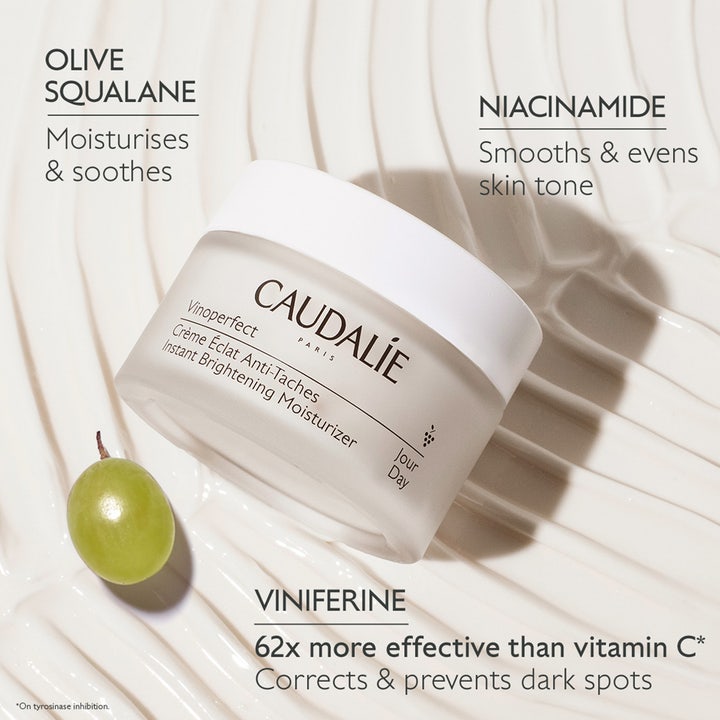 Caudalie Vinoperfect Instant Brightening Moisturizer 50 ml ansigtscreme i glasburk der udglatter huden med niacinamid