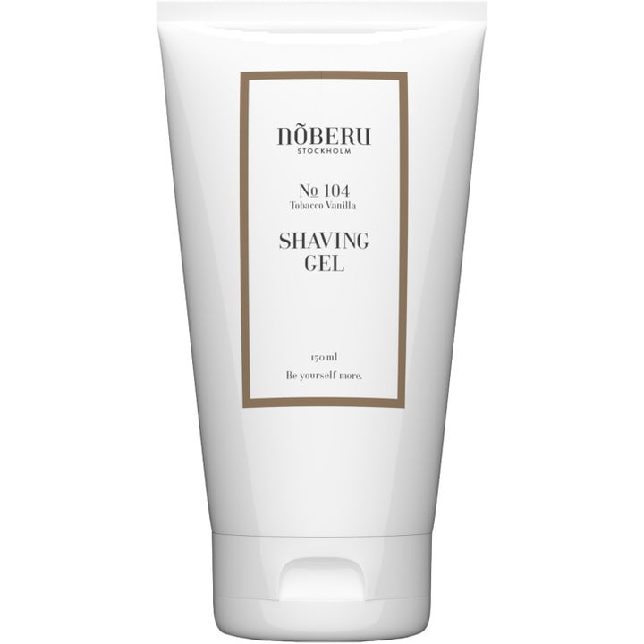 Nõberu Shaving Gel 150 ml plejende barbergel til tæt barbering i en stilren hvid tube med brune detaljer og hvidt låg