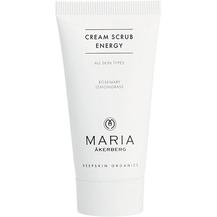Maria Åkerberg Cream Scrub Energy eksfolierende kropspeeling i hvid tube med rosmarin og citrongræs