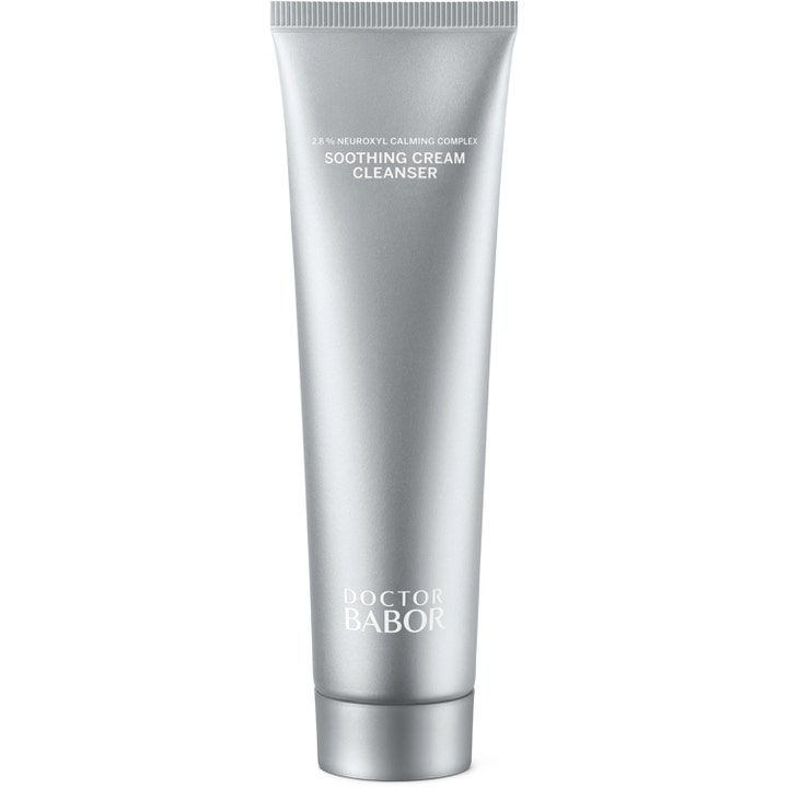 Doctor Babor Soothing Cream Cleanser beroligende ansigtsrens i en stilren sølvfarvet tube med hvid tekst